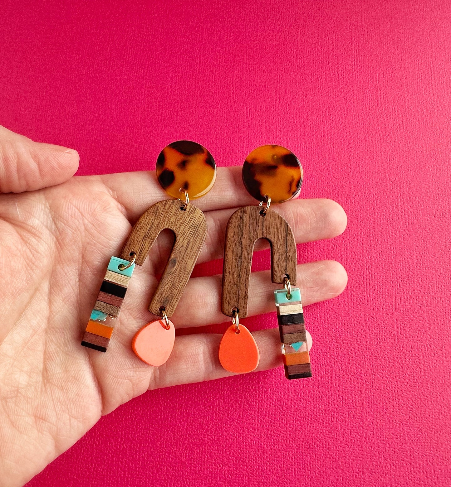 Boho Wood & Resin Arch Dangles