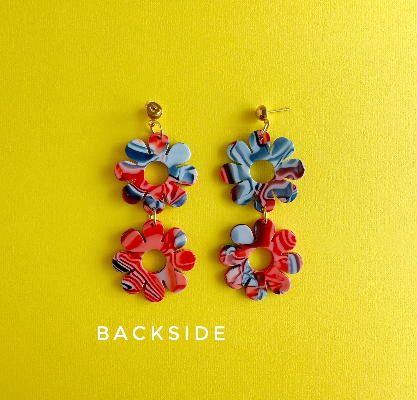 Retro Blue & Red Flower Dangles
