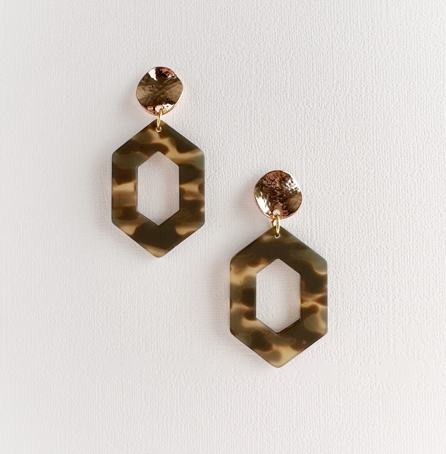 Matte Tortoiseshell Hexagon Dangles