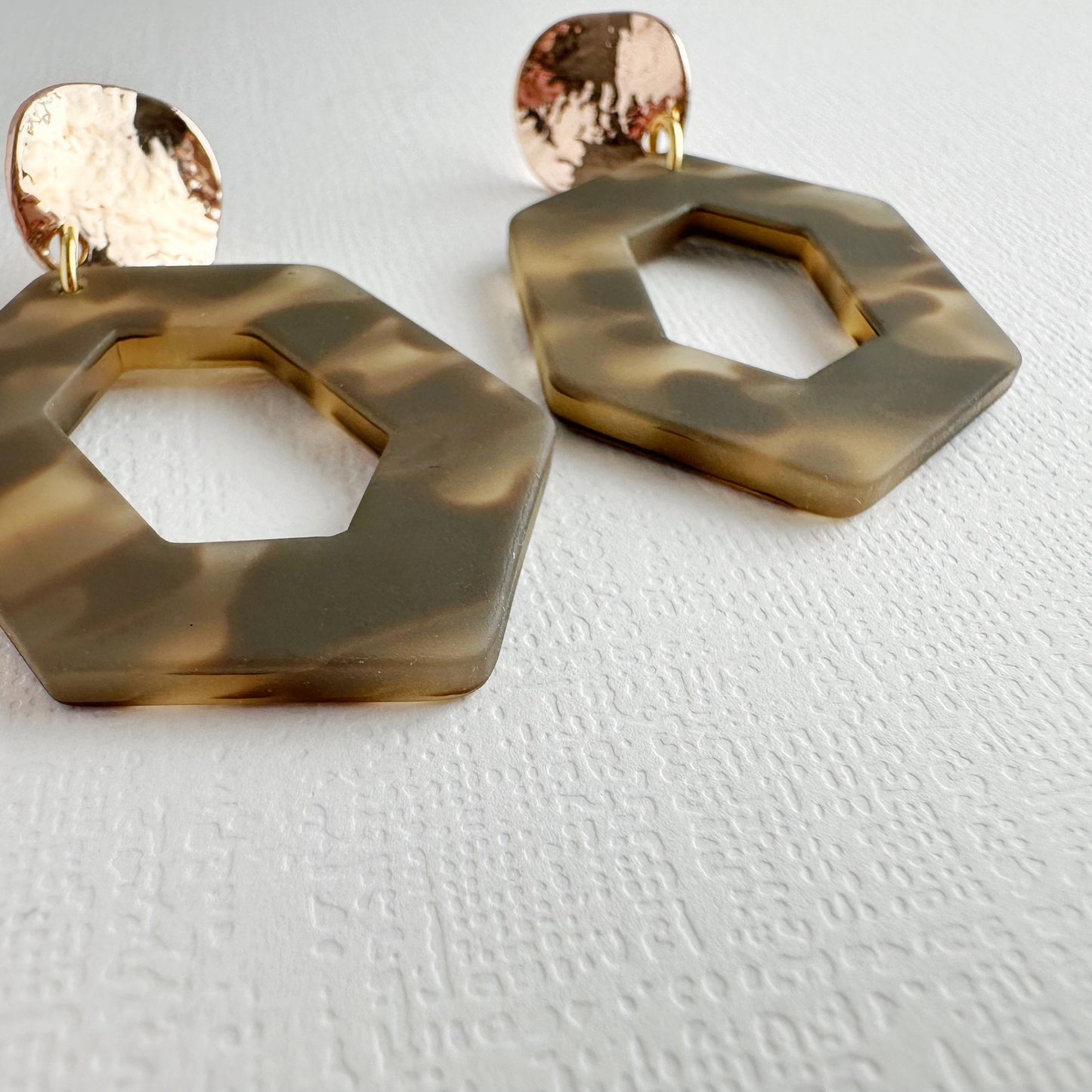 Matte Tortoiseshell Hexagon Dangles
