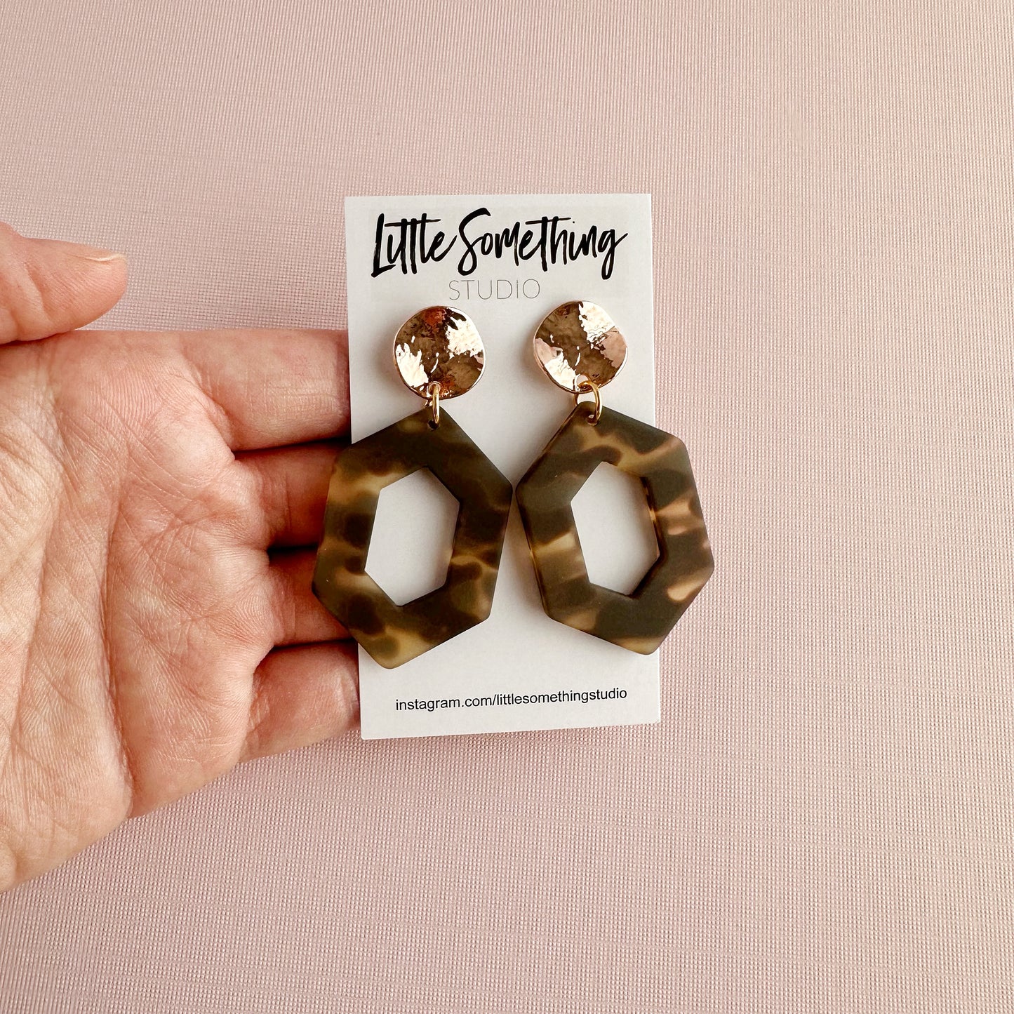 Matte Tortoiseshell Hexagon Dangles