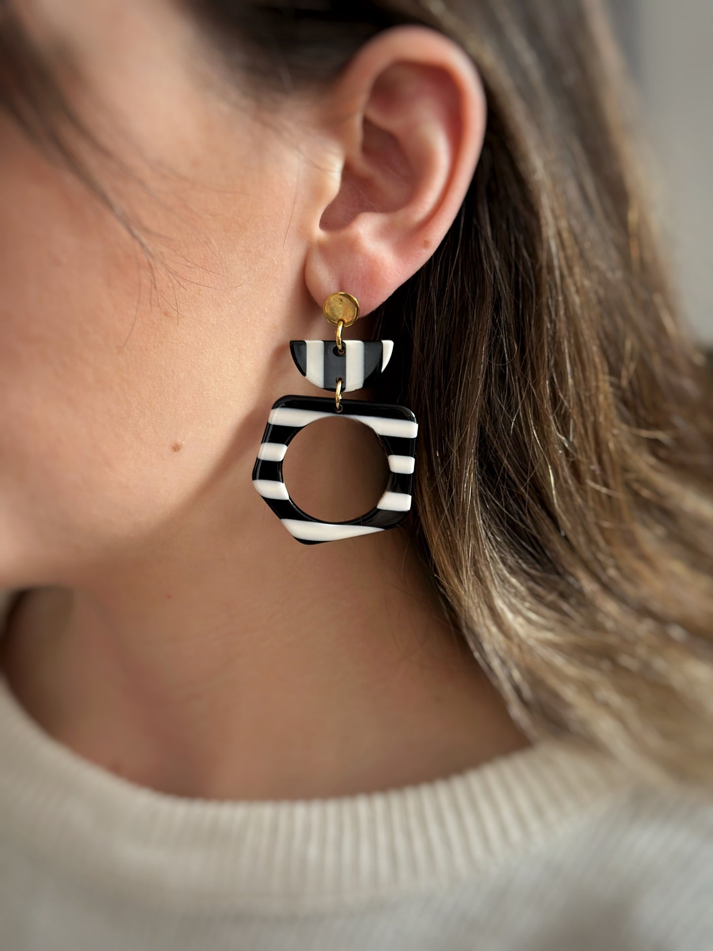 Black & White Striped Funky Dangles