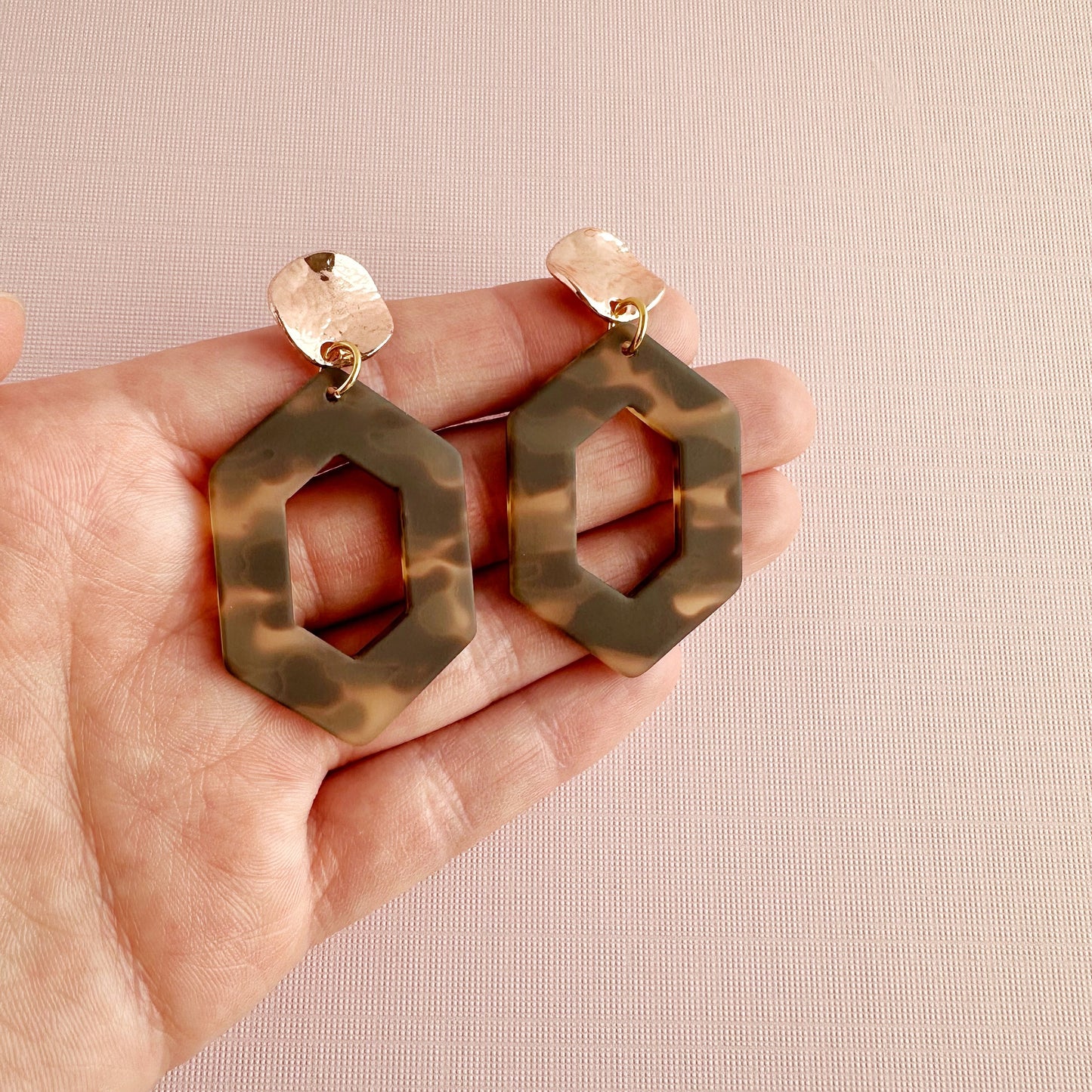 Matte Tortoiseshell Hexagon Dangles