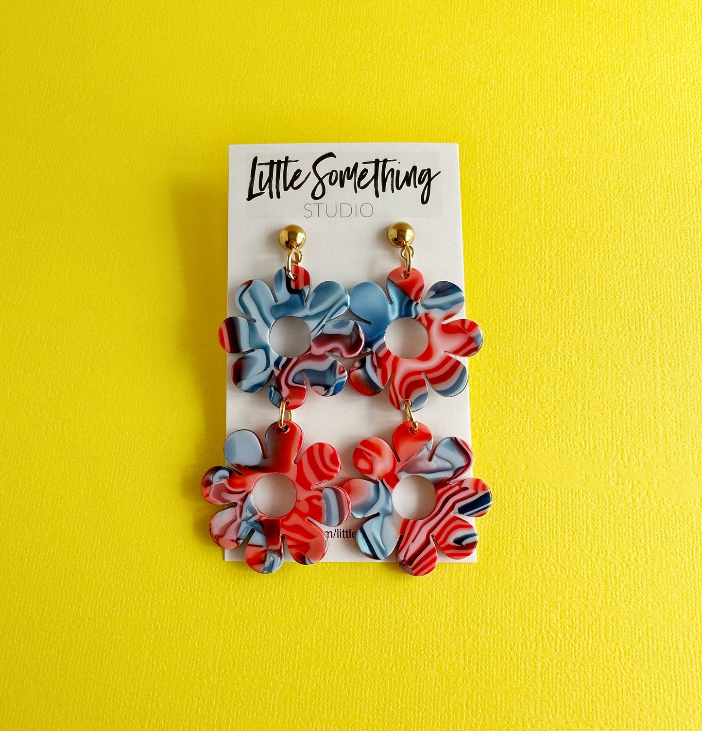 Retro Blue & Red Flower Dangles