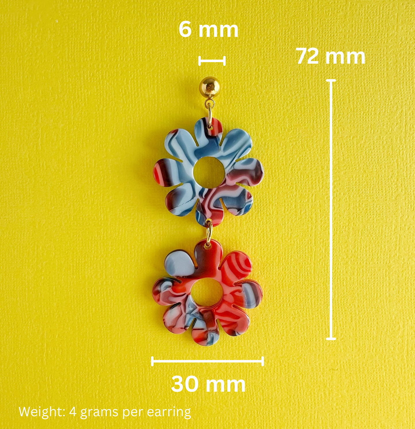 Retro Blue & Red Flower Dangles