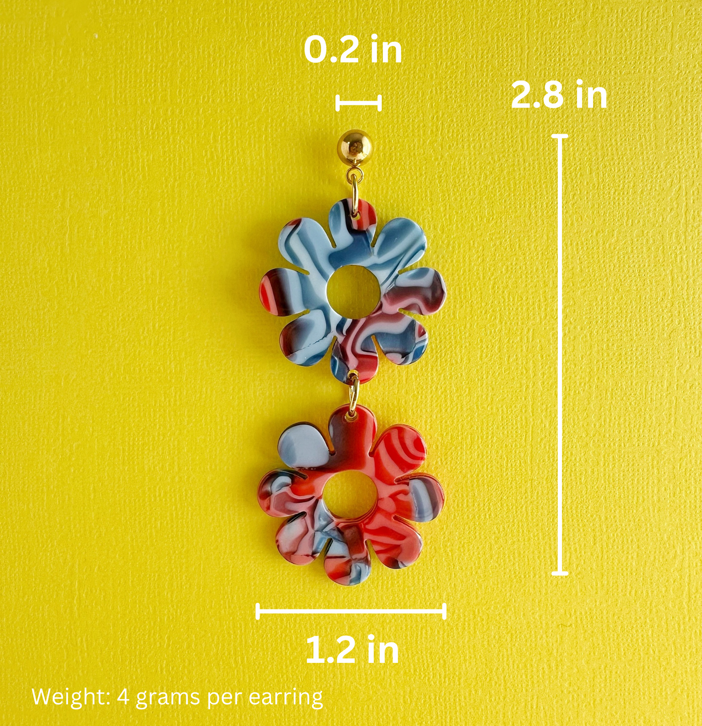 Retro Blue & Red Flower Dangles