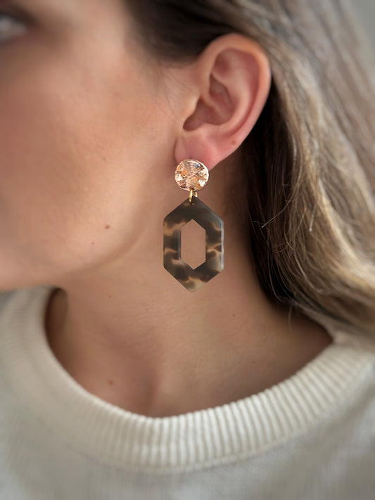 Matte Tortoiseshell Hexagon Dangles