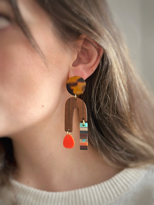 Boho Wood & Resin Arch Dangles