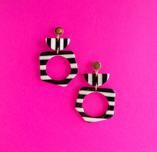 Black & White Striped Funky Dangles