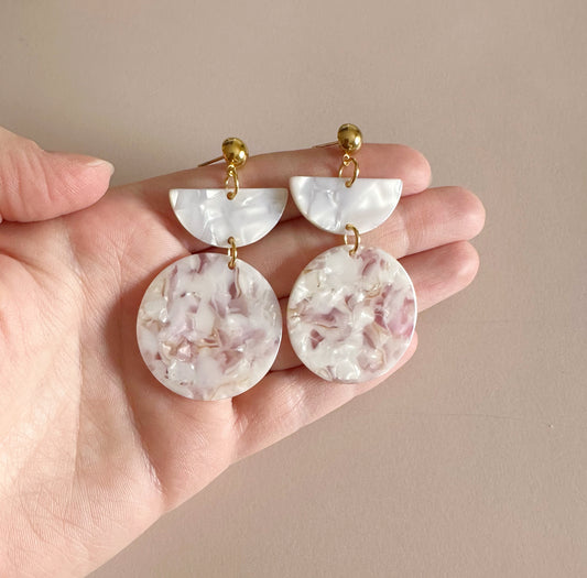 Opalescent & Pink Circle Dangles