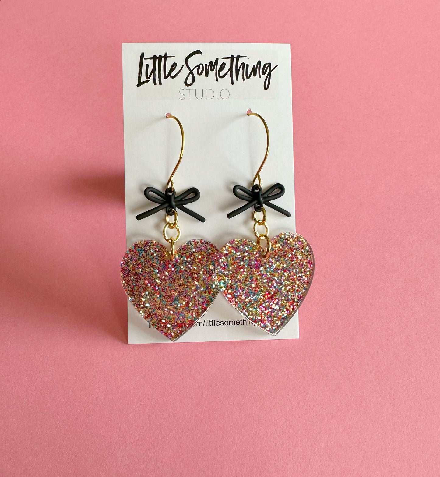 Glitter Heart & Bow Dangles