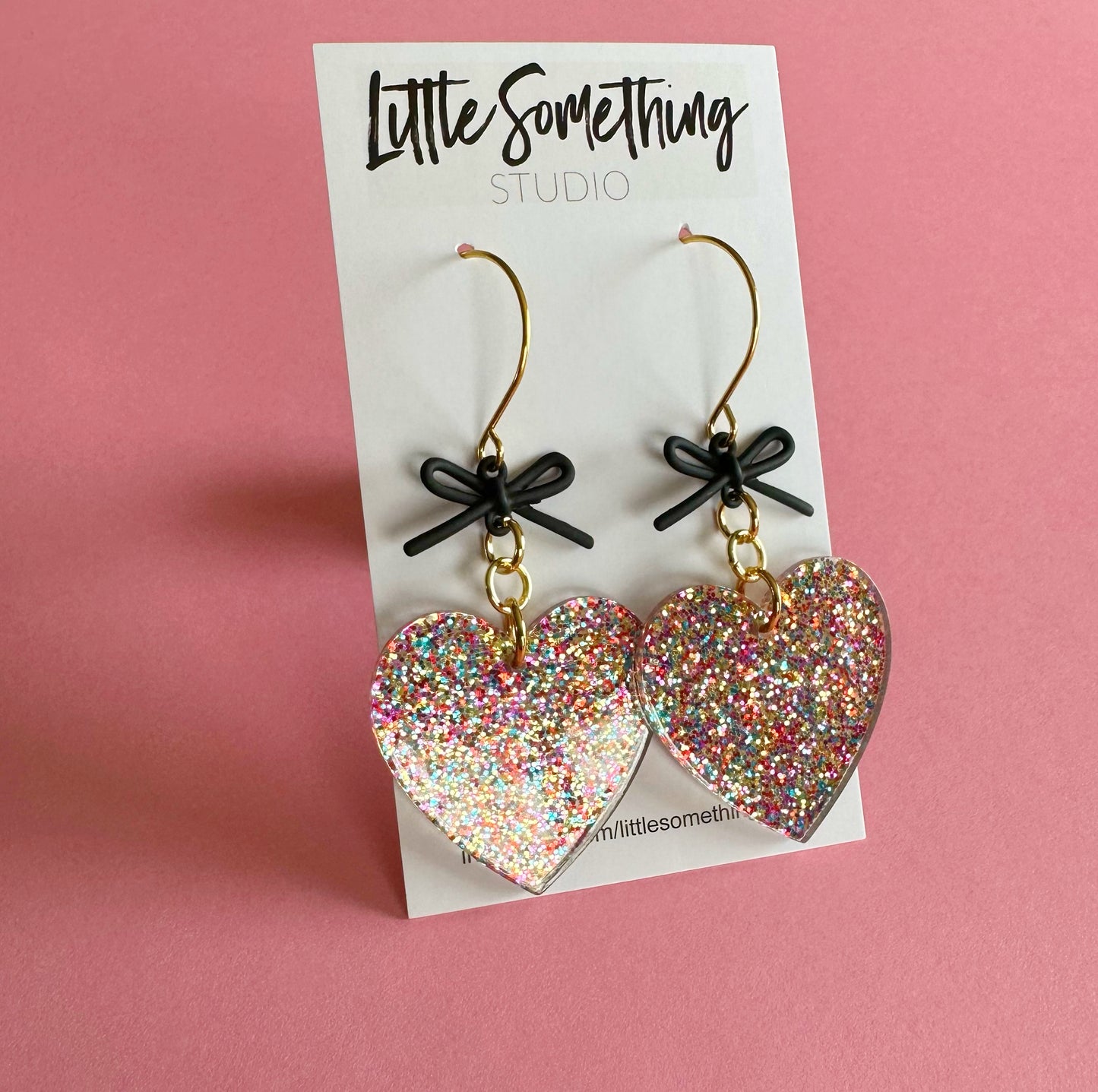 Glitter Heart & Bow Dangles