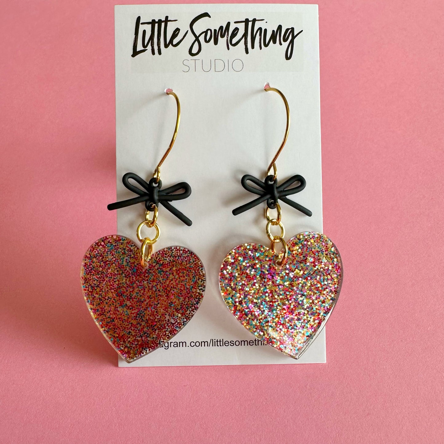 Glitter Heart & Bow Dangles