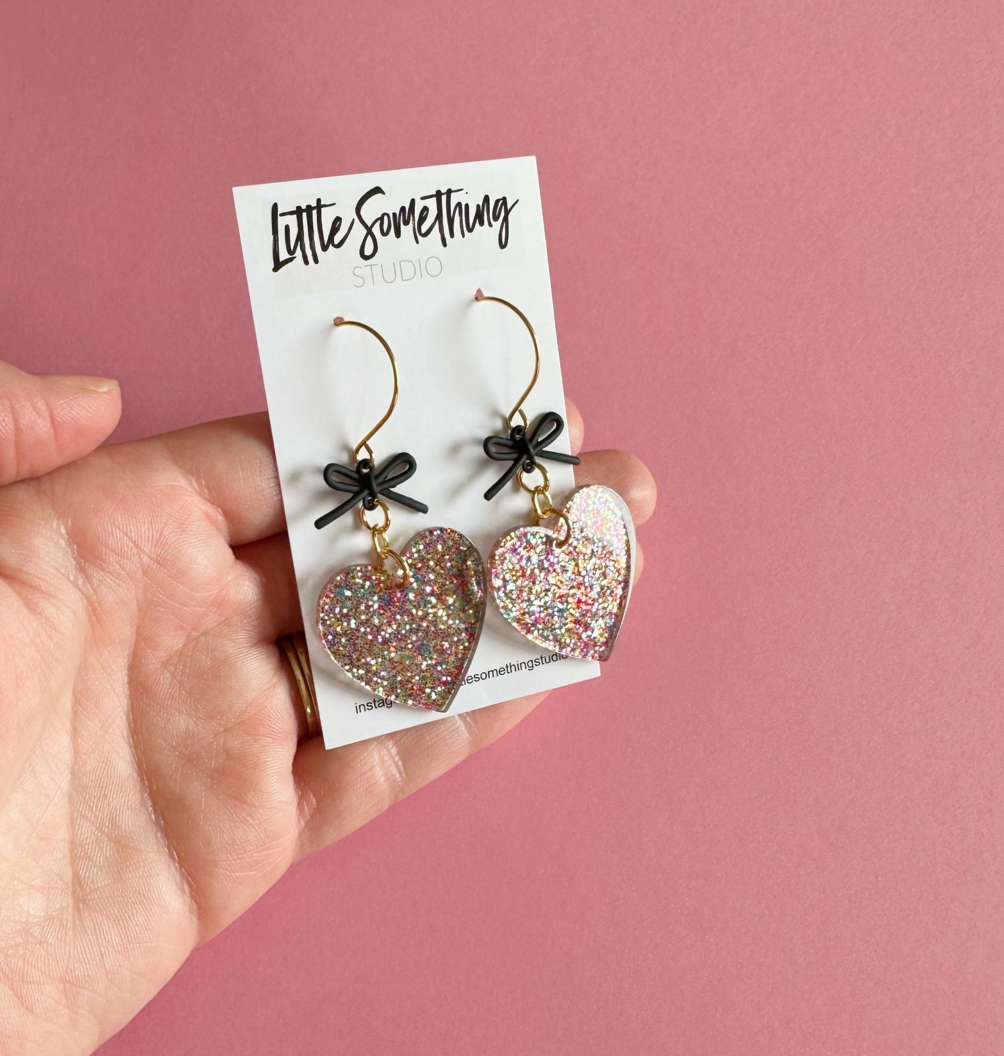 Glitter Heart & Bow Dangles