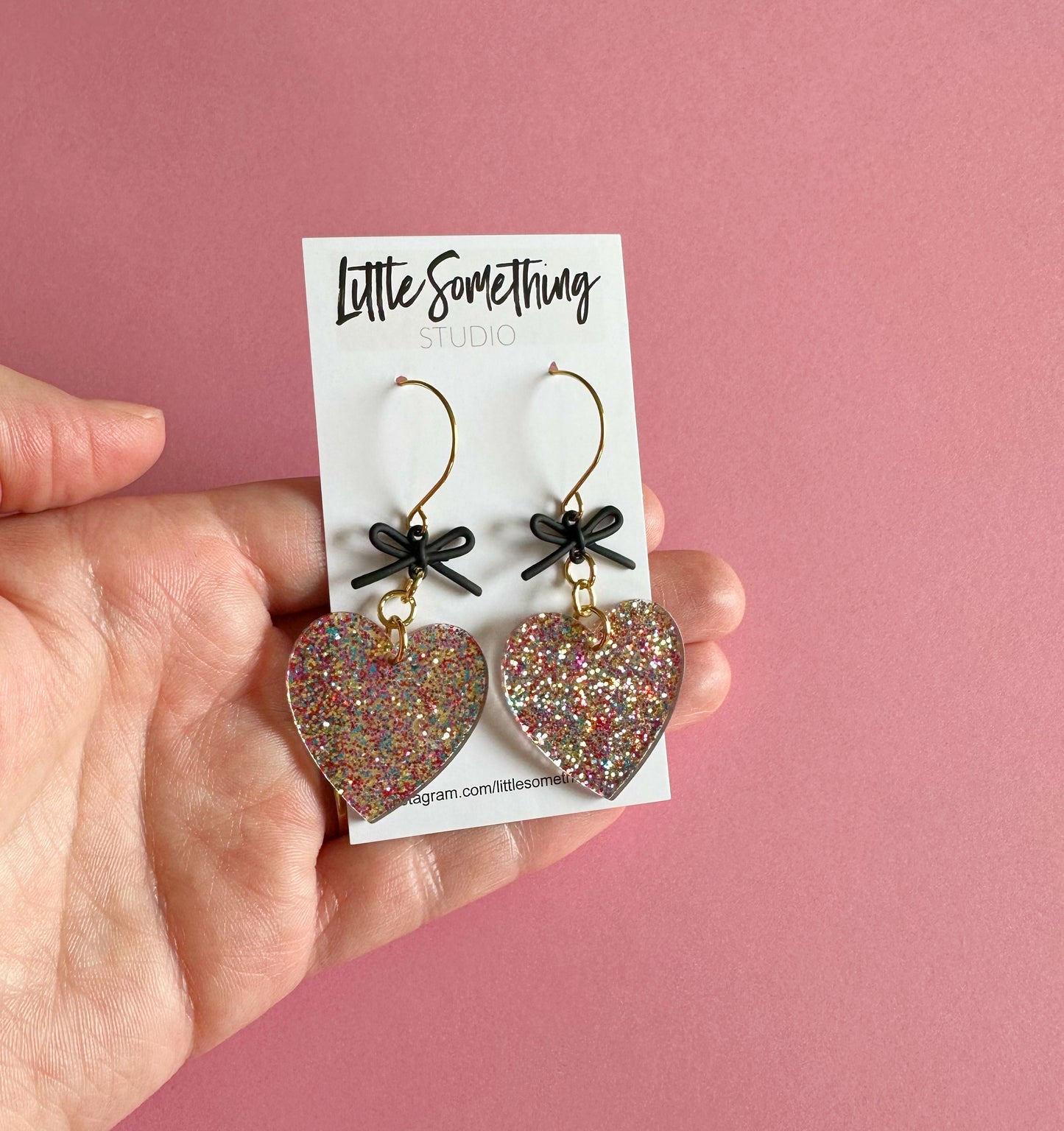 Glitter Heart & Bow Dangles