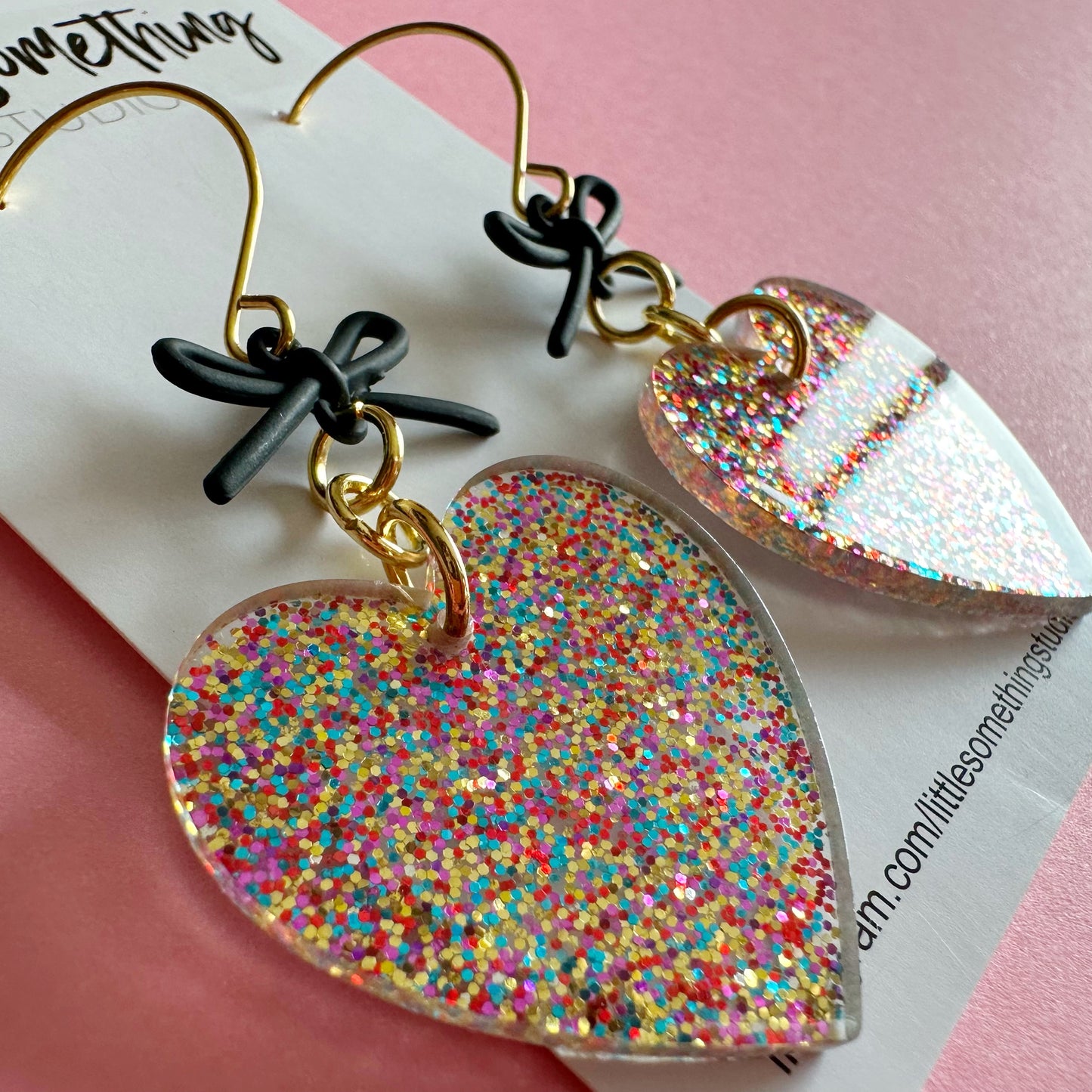 Glitter Heart & Bow Dangles