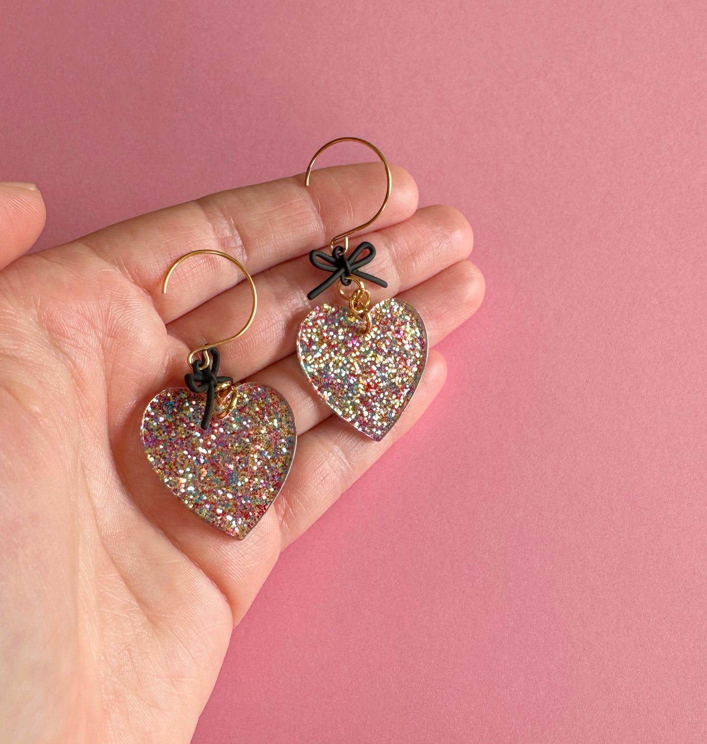 Glitter Heart & Bow Dangles