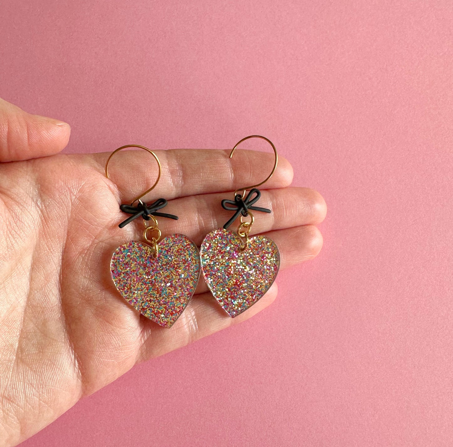 Glitter Heart & Bow Dangles