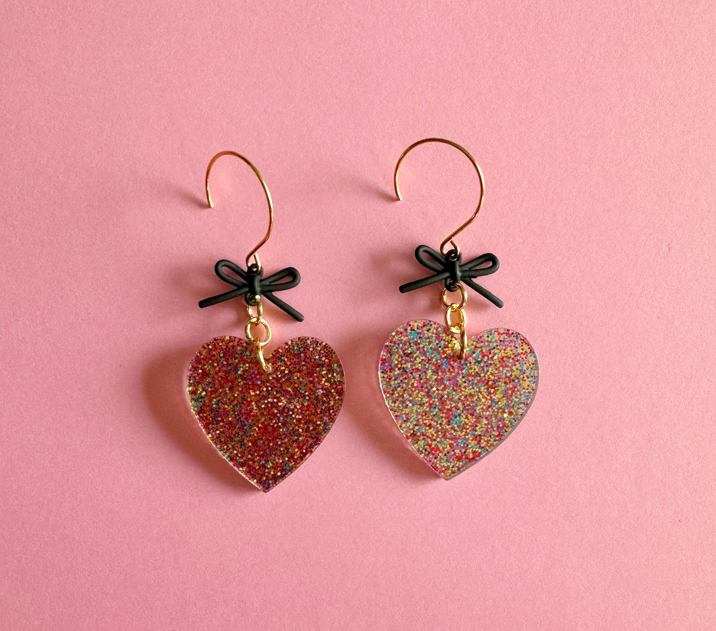 Glitter Heart & Bow Dangles