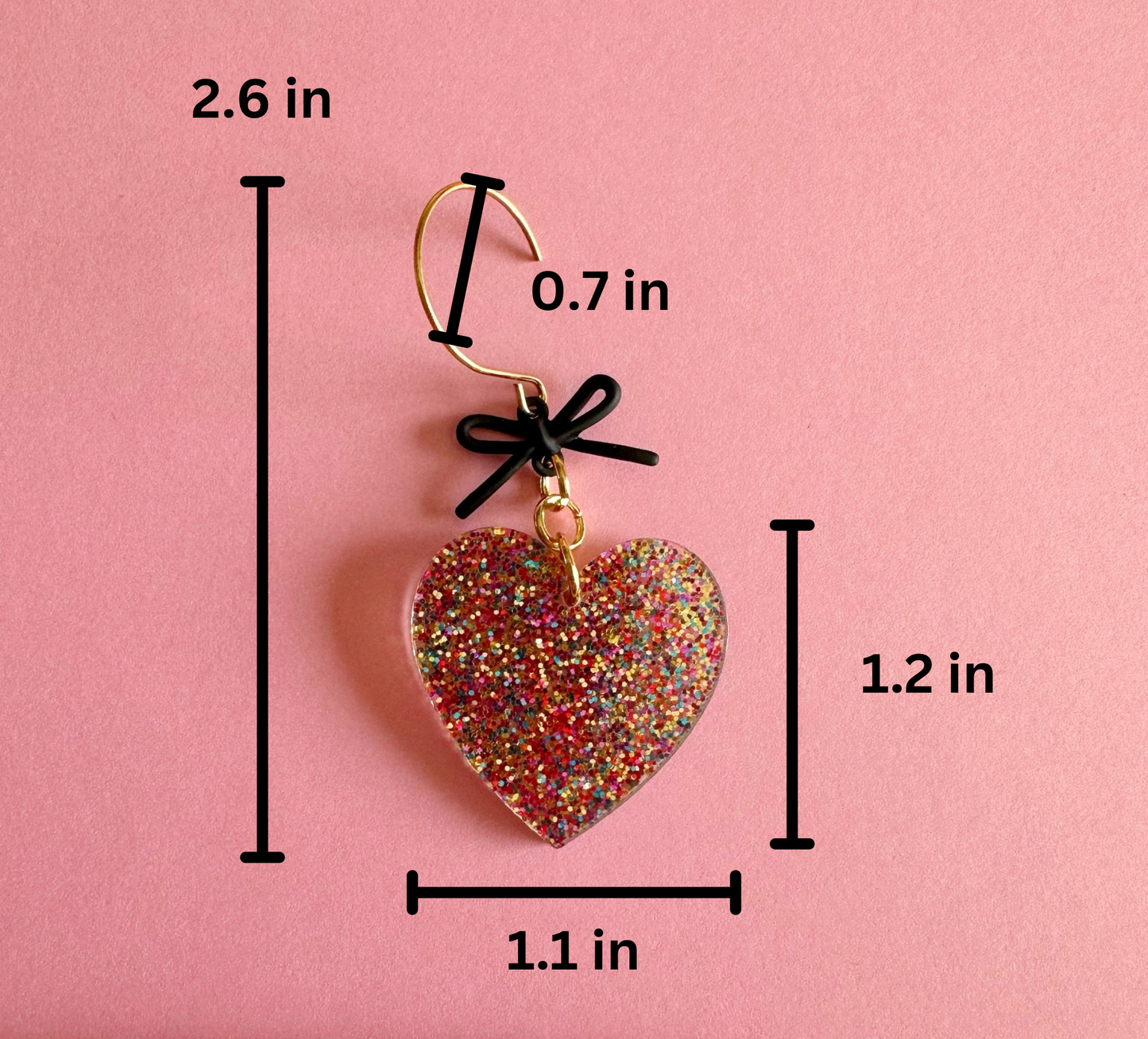 Glitter Heart & Bow Dangles