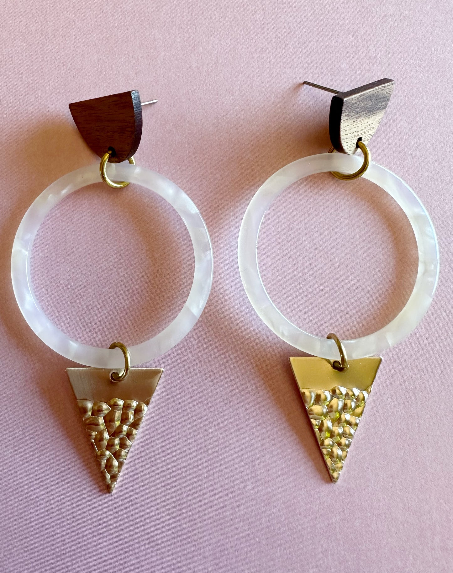 Wood, Acetate, and Raw Brass Dangles