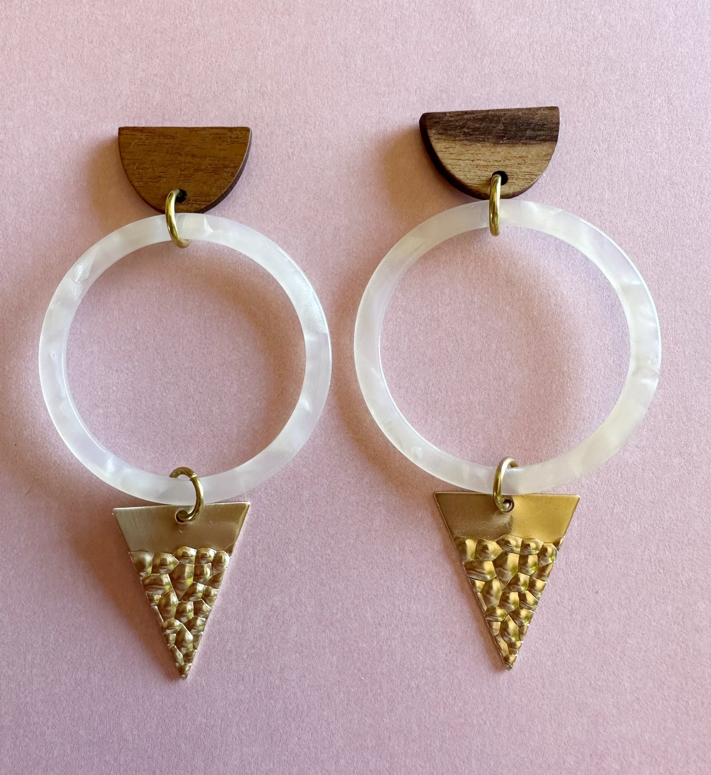 Wood, Acetate, and Raw Brass Dangles