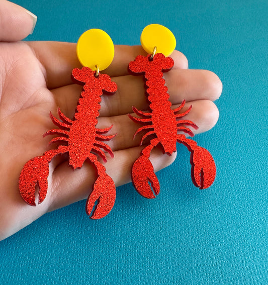 Red Glittered Lobster Dangles